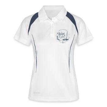 Wind und Freiheit | Küstenmode mit Segelboot - Frauen Polo atmungsaktiv - Weiß/Navy - Vorne