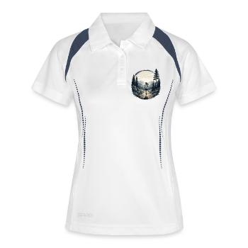 Weibliche Trailrunnerin - Frauen Polo atmungsaktiv - Weiß/Navy - Vorne