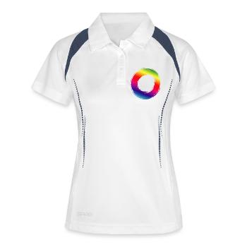 Bunter Farbkreis im Pinselstrich Design - Frauen Polo atmungsaktiv - Weiß/Navy - Vorne
