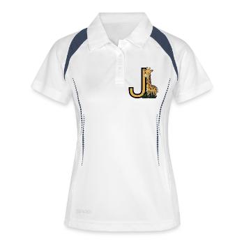 Giraffe Buchstabe J - Frauen Polo atmungsaktiv - Weiß/Navy - Vorne