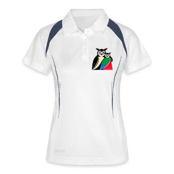 Eulen Motiv - Frauen Polo atmungsaktiv - Weiß/Navy - Vorne