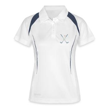 Golf Schlaeger und Ball Design - Frauen Polo atmungsaktiv - Weiß/Navy - Vorne