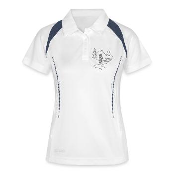 Cyclist woman in mountains - Frauen Polo atmungsaktiv - Weiß/Navy - Vorne