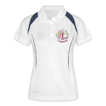 1. Geburtstag Ballerina  - Frauen Polo atmungsaktiv - Weiß/Navy - Vorne