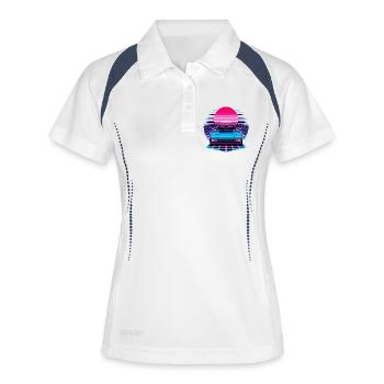Neon Synthwave Auto am Sonnenuntergang - Frauen Polo atmungsaktiv - Weiß/Navy - Vorne