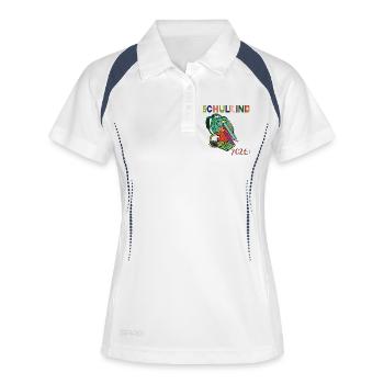 Schulkind 2026: - Frauen Polo atmungsaktiv - Weiß/Navy - Vorne