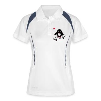pingouin avec le skate-board - Polo respirant Femme - blanc/marine - Devant