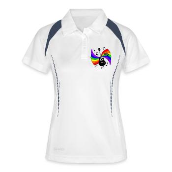 Gitarre mit Regenbogen- und Musiknoten - Frauen Polo atmungsaktiv - Weiß/Navy - Vorne
