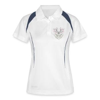 Hirsch Geweih Kirschblüten Farn - Frauen Polo atmungsaktiv - Weiß/Navy - Vorne