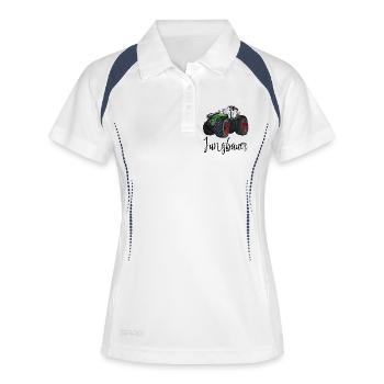 Jungbauer - Traktor, Babygeschenk, Bauernhof - Frauen Polo atmungsaktiv - Weiß/Navy - Vorne