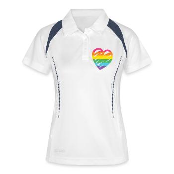 LGBTQ-Regenbogenherz - Frauen Polo atmungsaktiv - Weiß/Navy - Vorne