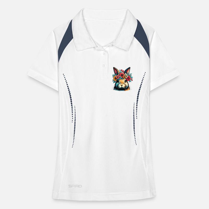Lapin avec des fleurs Polo respirant Femme