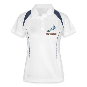 Aquarell Landkarte Neuseeland - Frauen Polo atmungsaktiv - Weiß/Navy - Vorne
