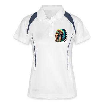 Amerikanisch, Indianer, Amerikaner - Frauen Polo atmungsaktiv - Weiß/Navy - Vorne