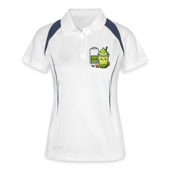 Matcha iced Latte Akku loading  - Frauen Polo atmungsaktiv - Weiß/Navy - Vorne