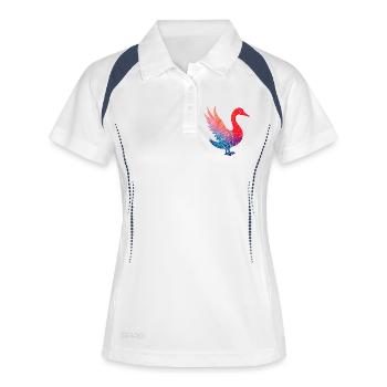 Buntes Flamingo-Blumenmuster - Frauen Polo atmungsaktiv - Weiß/Navy - Vorne