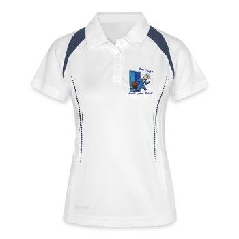 Freitagsferret im Anzug. Endlich Wochenende! - Frauen Polo atmungsaktiv - Weiß/Navy - Vorne