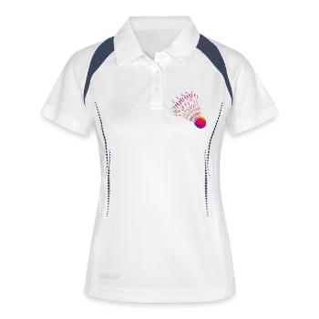 Badminton coloré – motif de badminton dynamique - Polo respirant Femme - blanc/marine - Devant