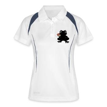 Frosch mit Blume- Schattenbild, Silhouette schwarz - Frauen Polo atmungsaktiv - Weiß/Navy - Vorne