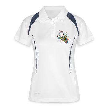 Buntes Astronauten-Kaninchen - Frauen Polo atmungsaktiv - Weiß/Navy - Vorne
