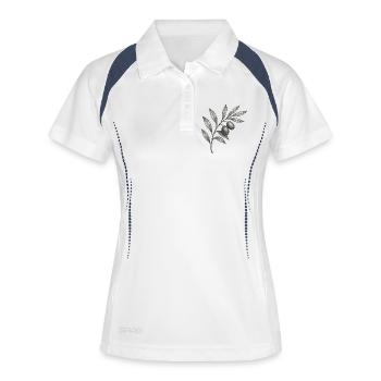 Monochrome Olivenzweig Skizze - Frauen Polo atmungsaktiv - Weiß/Navy - Vorne