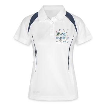  Schulkind 2026 - Frauen Polo atmungsaktiv - Weiß/Navy - Vorne