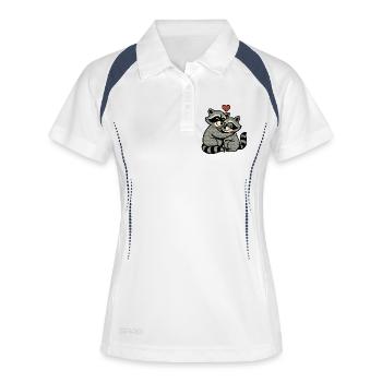 Raccoon-Hug Herzliebe - Frauen Polo atmungsaktiv - Weiß/Navy - Vorne