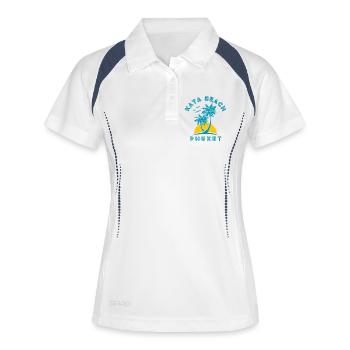 Kata Beach Phuket Palme Sonnenuntergang - Frauen Polo atmungsaktiv - Weiß/Navy - Vorne