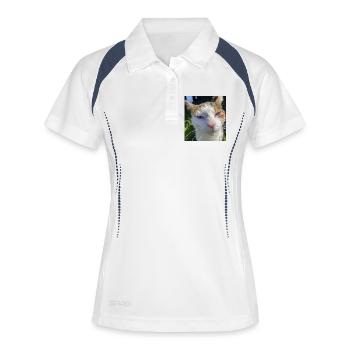 Portrait de chat aux yeux violets - Polo respirant Femme - blanc/marine - Devant