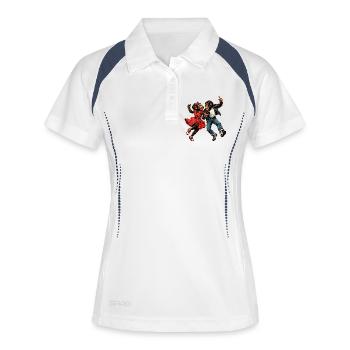 Tanzende Affen Rockabilly 50er Rock'n'Roll Style - Frauen Polo atmungsaktiv - Weiß/Navy - Vorne