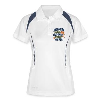 Mesure deux fois, coupe une fois humour - Polo respirant Femme - blanc/marine - Devant