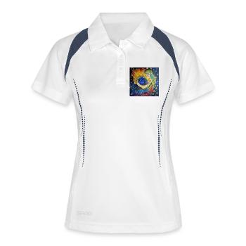 Erdenhüterin im Farbenzauber - Frauen Polo atmungsaktiv - Weiß/Navy - Vorne