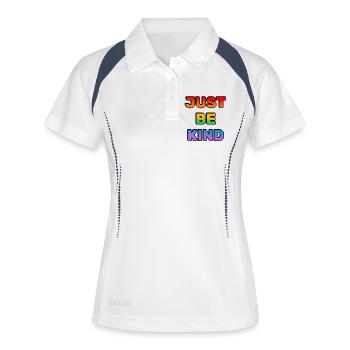 Just Be Kind, Regenbogenverlauf - Frauen Polo atmungsaktiv - Weiß/Navy - Vorne
