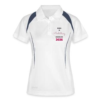 Mama in Ausbildung Abschluss 2026 - Schwanger - Frauen Polo atmungsaktiv - Weiß/Navy - Vorne