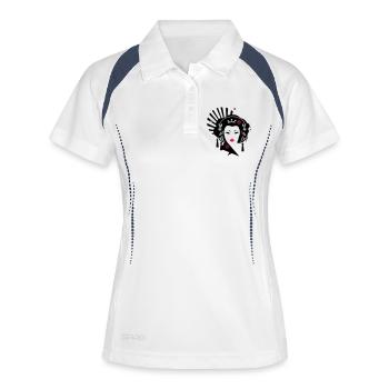 Geisha mit Kopfhörer - Frauen Polo atmungsaktiv - Weiß/Navy - Vorne