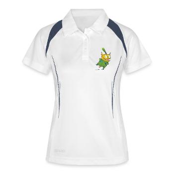 Fröhlicher Monster im Grünen Pullover - Frauen Polo atmungsaktiv - Weiß/Navy - Vorne
