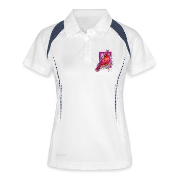 Bunter Vogel - Aquarell Zeichnung - Schöner Vogel - Frauen Polo atmungsaktiv - Weiß/Navy - Vorne