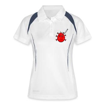 HUMOUR. CITATION. MESSAGE. RETRAITE. ANNIVERSAIRE. - Polo respirant Femme - blanc/marine - Devant