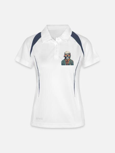 Cool skeleton portrait with sunglasses, cap - Women's Polo breathable - white/navy