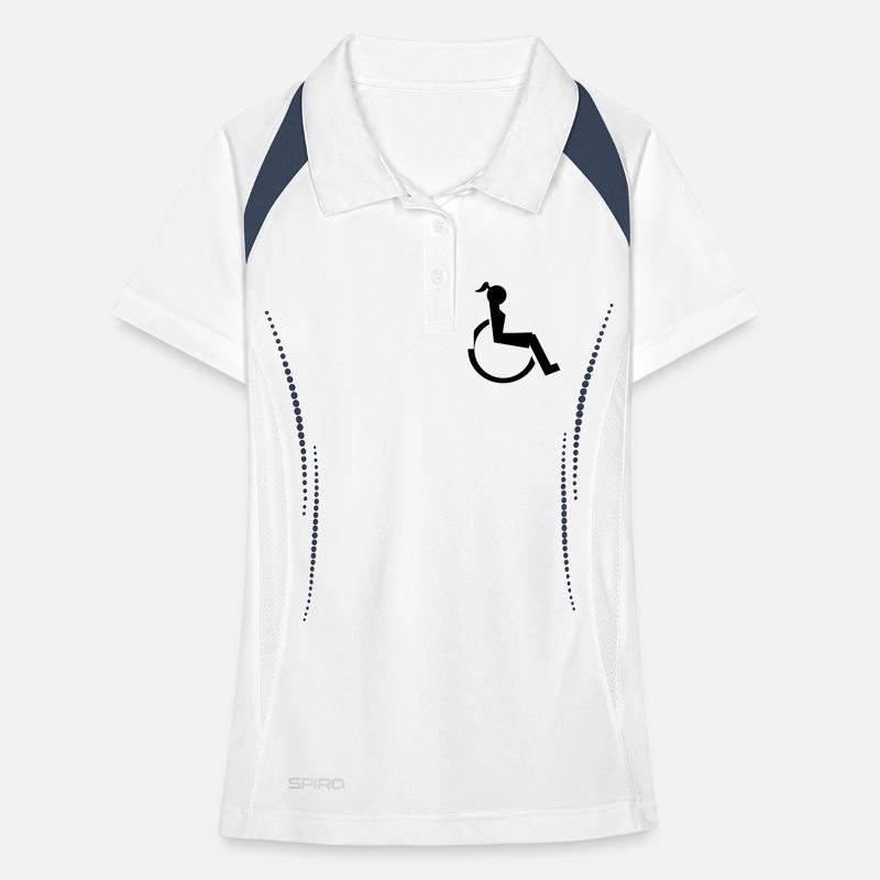 Logo der Dame oder des Mädchens im Rollstuhl. Bild* Frauen Polo atmungsaktiv