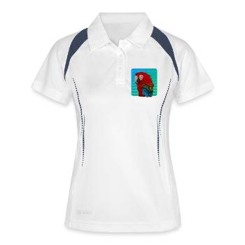 Red Macaw Parrot Gouache Painting - Women's Polo breathable - white/navy - Front