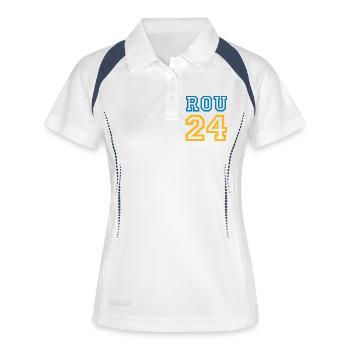 Romania Rumänien - Frauen Polo atmungsaktiv - Weiß/Navy - Vorne
