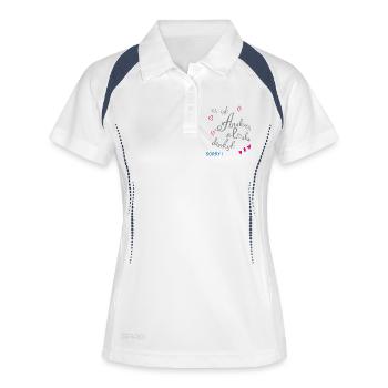 Sorry Entschuldigung  - Frauen Polo atmungsaktiv - Weiß/Navy - Vorne