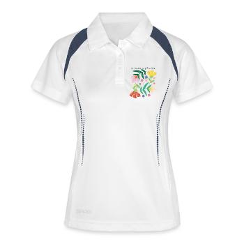 No Rain No Flowers – Florales Motiv 🌼✨ - Frauen Polo atmungsaktiv - Weiß/Navy - Vorne