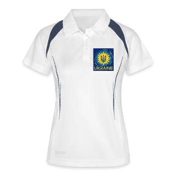 Lebendiges ukrainisches Emblem T-Shirt-Design - Frauen Polo atmungsaktiv - Weiß/Navy - Vorne