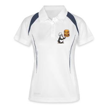 Süßer Pinguin schwitzt mit Hamburger BBQ Grillen - Frauen Polo atmungsaktiv - Weiß/Navy - Vorne