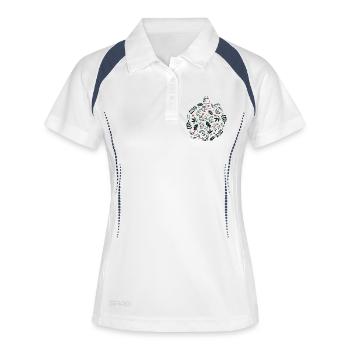 Boule de Noël avec feuilles de houx et de sorbier - Polo respirant Femme - blanc/marine - Devant