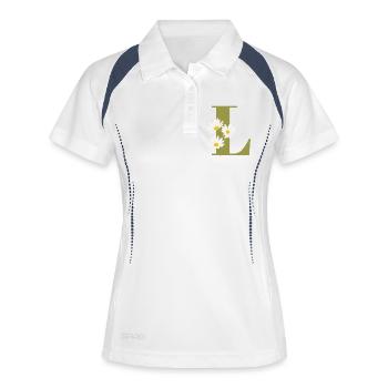 Buchstabe l Grüne Gänseblümchen - Frauen Polo atmungsaktiv - Weiß/Navy - Vorne