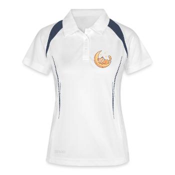 Verträumtes Kätzchen auf goldenem Mond - Frauen Polo atmungsaktiv - Weiß/Navy - Vorne