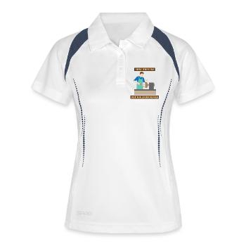 Die Eminenz der Holzdrechsler im Atelier - Frauen Polo atmungsaktiv - Weiß/Navy - Vorne